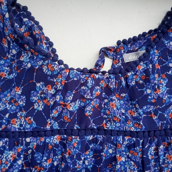 Daniel Rainn Blue Floral Boho Tank Top Sleeveless Blouse Crochet Lace Trim - Picture 3 of 7